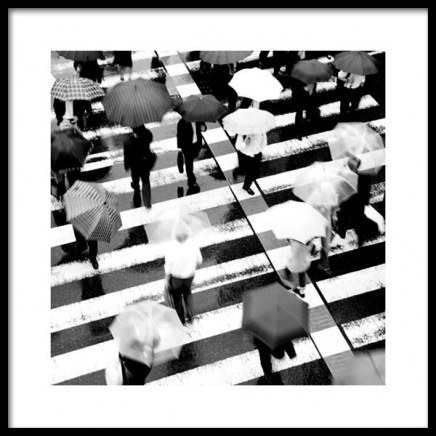 Umbrellas on Crosswalk Poster in the group Posters & Prints / Black & white at Desenio AB (11678)