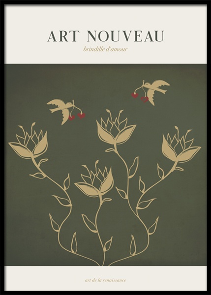 Art Nouveau Love Birds Poster - Beige birds - desenio.com