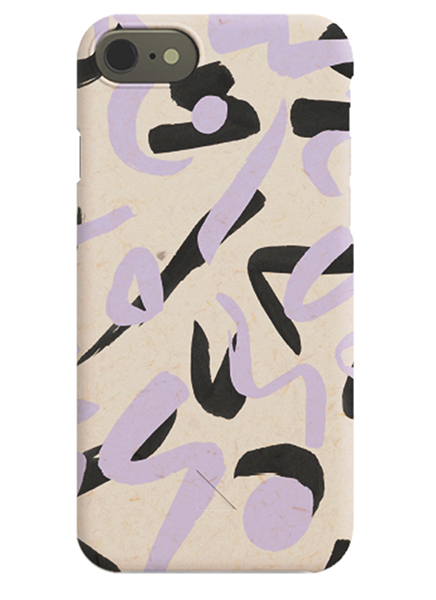  – Trendy iPhone case with thick black and purple shapes on a beige background