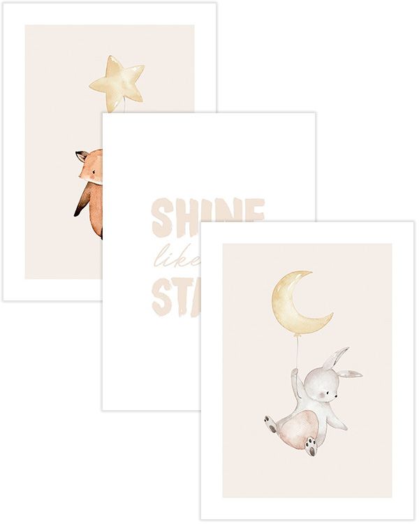 – Animal illustrations on beige background poster pack collection