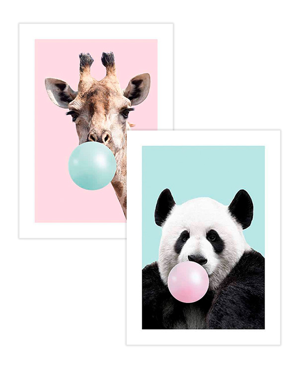 – Pink and turqouise giraffe and panda photography