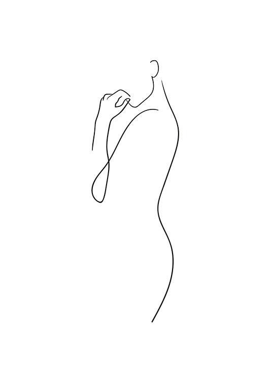  – Drawing in line art of a female body in black on a white background