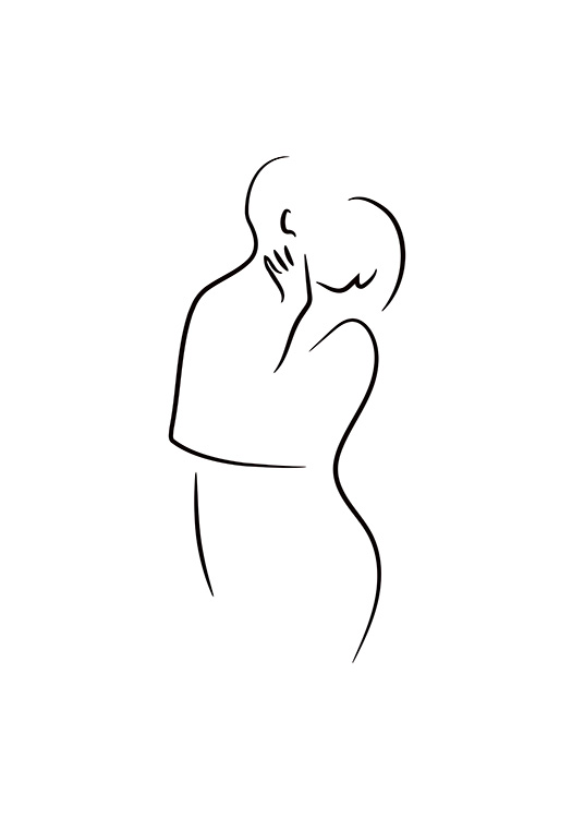 – Line art poster of a couple kissing each other on a white background 