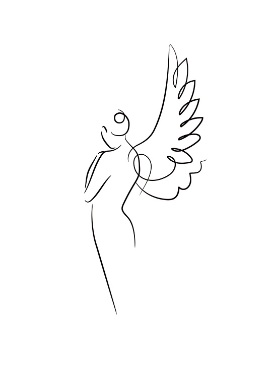 – Line art poster of an angel on a white background 