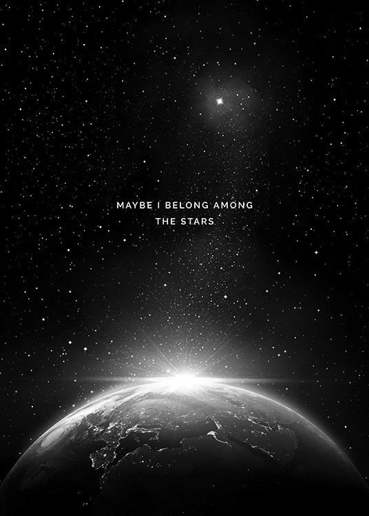 – Black and white poster of the night sky above the earth 