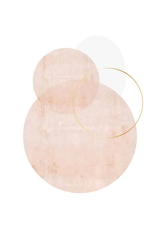 – Pink, white and gold circles connected to each other on a white background. 