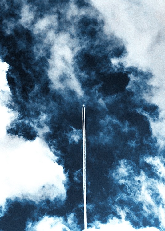 –Poster of an airplane flying up in the sky. 