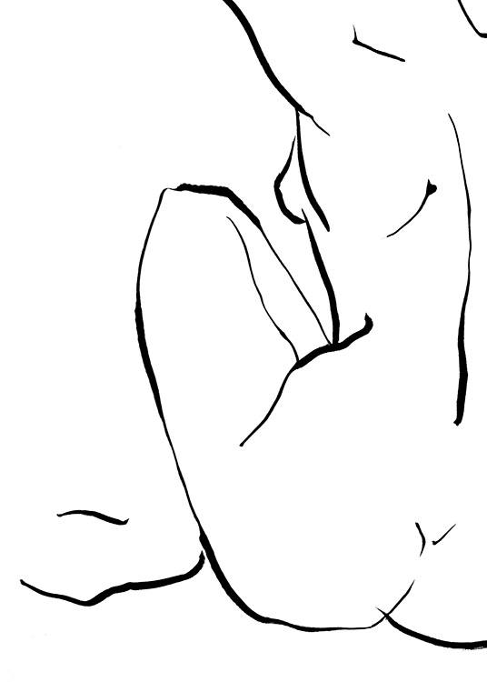 –Line art of a person sitting down illustrated from behind. 