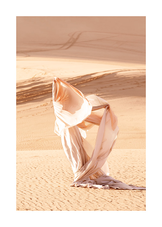  – Nature photograph with woman wearing a flowy light dress in the desert