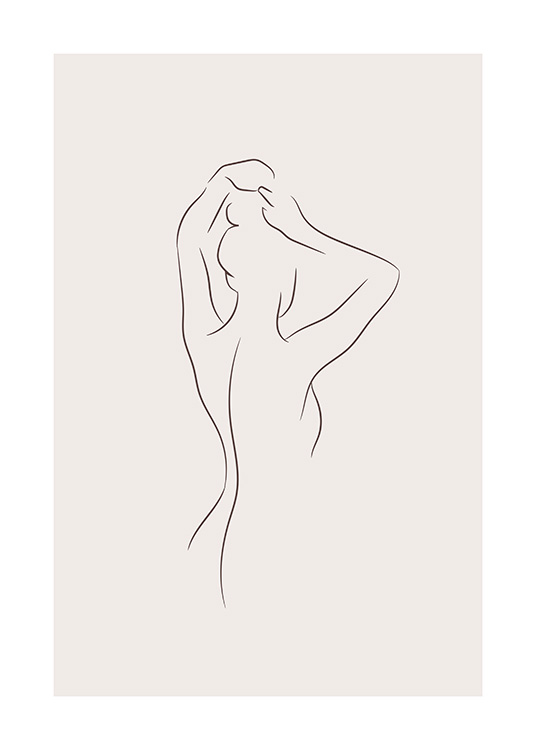 Illustration in line art with woman from behind putting her hair up