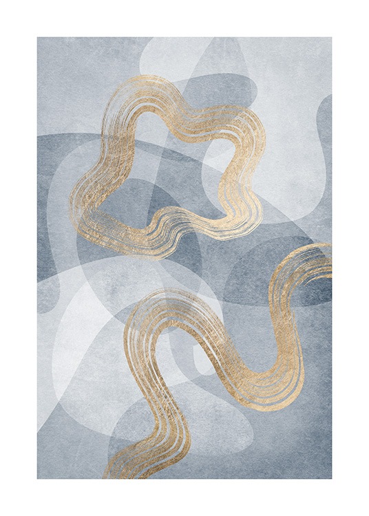 Abstract illustration with graphical shapes in gold and blue