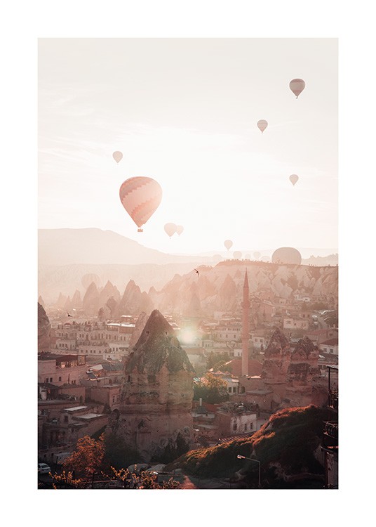  – Photograph with air balloons and sunset over the city of Cappadocia, Turkey