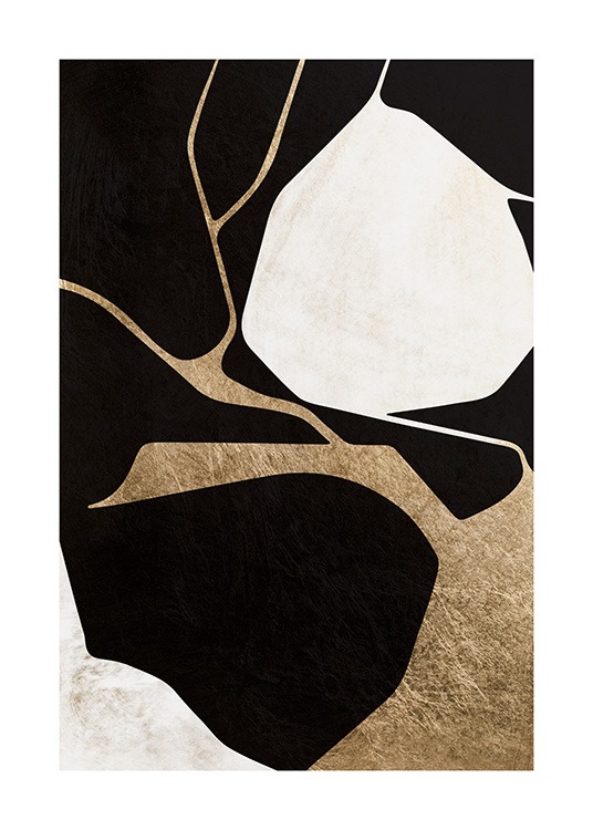  - Art print with shapes in black and white with gold coloured details