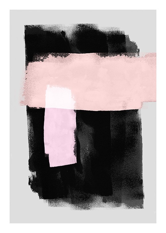  - Illustration of black and pink watercolour painted areas on a grey background