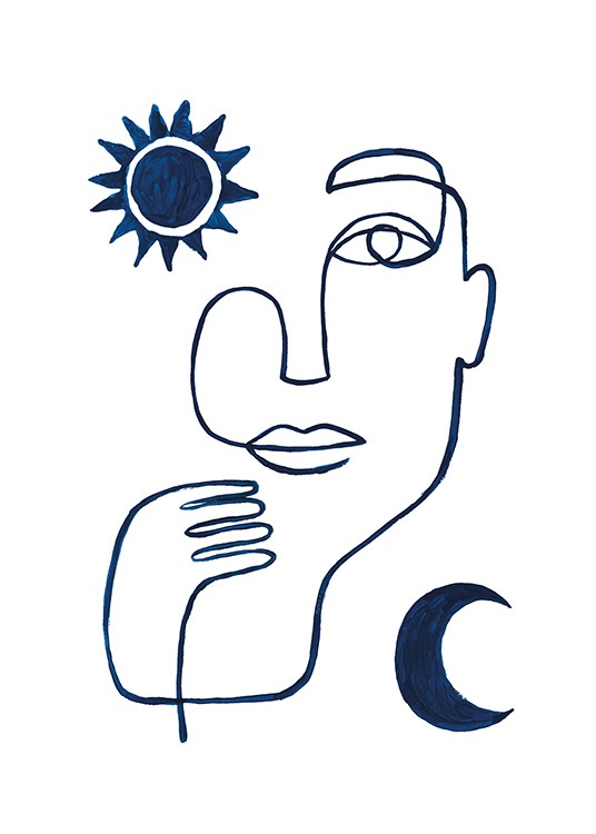 Abstract Face in Blue Poster / Minimalist Art at Desenio AB (13664)