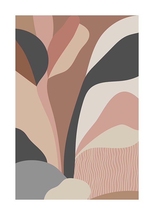  – Abstract graphical illustration of pink, brown and black foliage with striped details