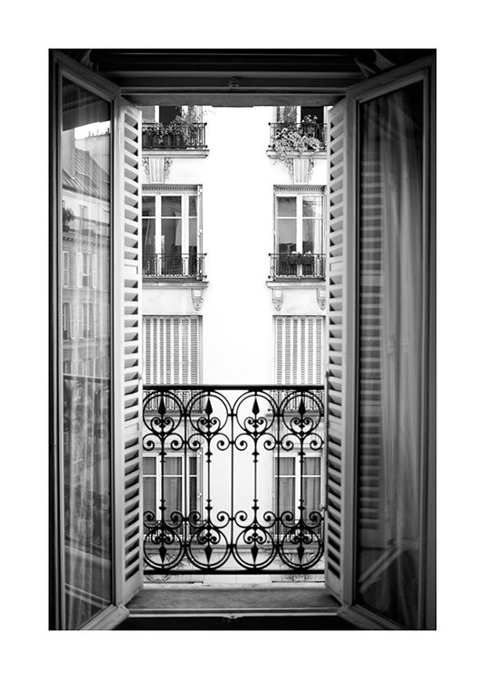  – Black and white photograph of an french balcony