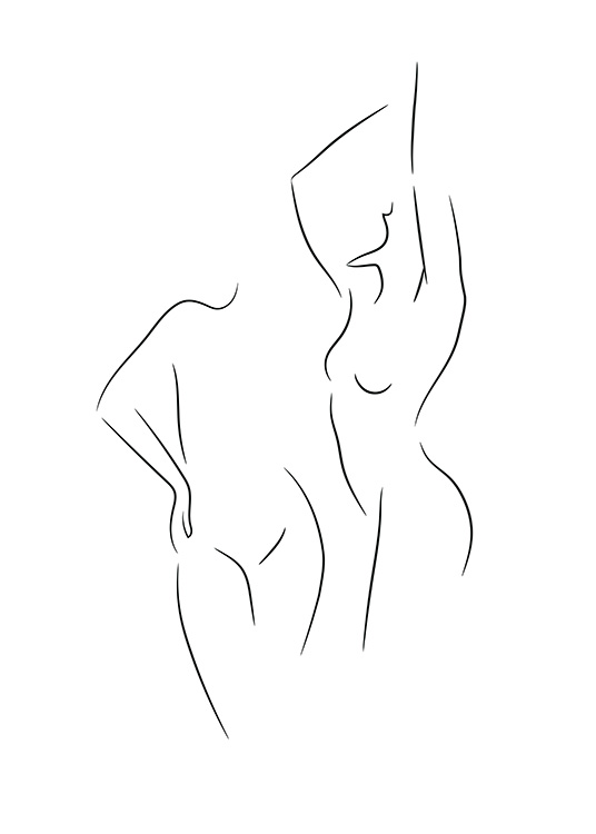  – Black and white line art drawing with two naked women
