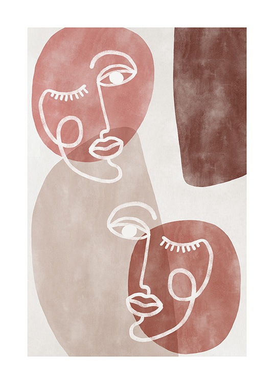  - Illustration with abstract shapes and faces in white, beige and shades of pink