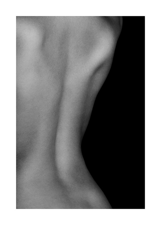  - Black and white photograph with close up of the back of a naked woman
