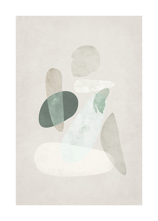  – Abstract watercolor painting with a body formed by shapes in green and beige