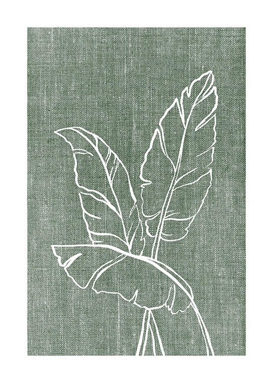  – Illustration of white leaves on a green background with a linen look