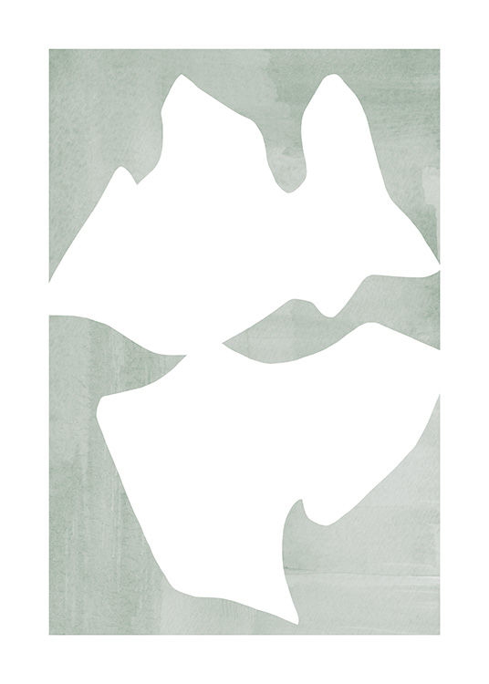  – Graphical illustration with white, abstract shapes on a mixed green background