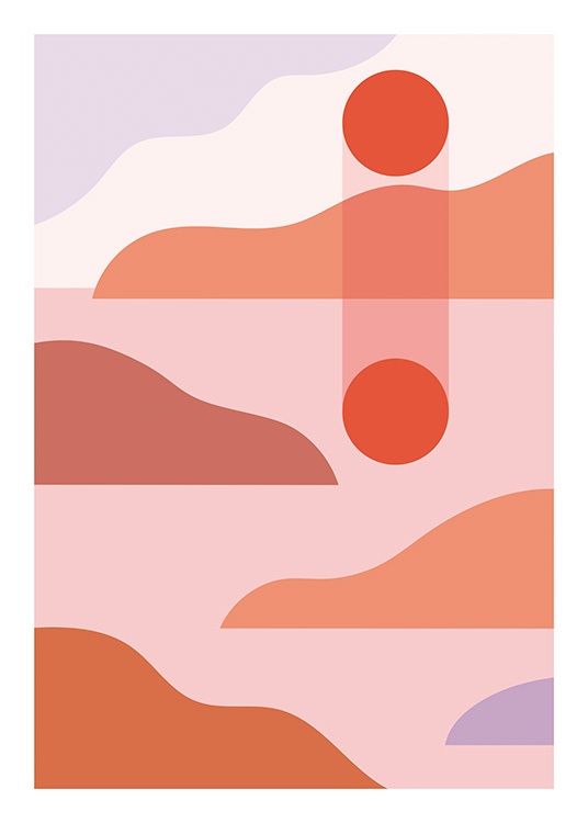  – Abstract graphical illustration with a sunset in red, purple and pink