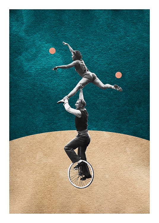  – Photograph of a woman held by a man on a unicycle