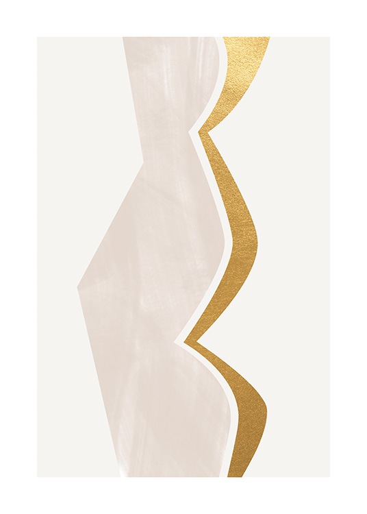  – Graphic illustration with a curved shape in gold and beige on a light grey background