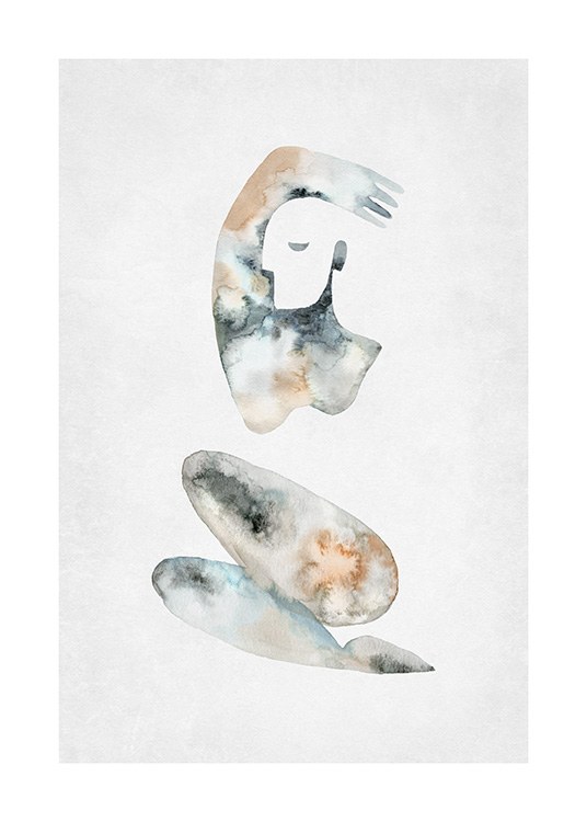  – Painting in watercolor of an abstract body in beige, grey and blue