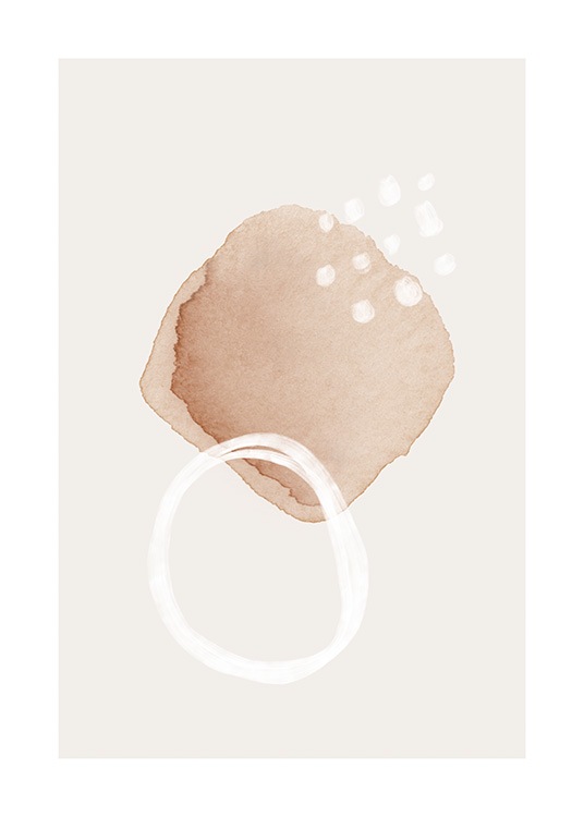  – Illustration in aquarelle of white dots and a white circle on top of a beige shape