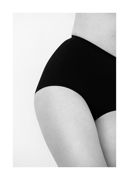  – Black and white photograph of a woman's hip, clad in high waisted panties