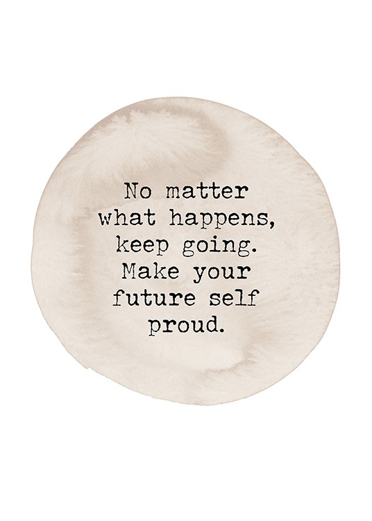  – A quote written in black on a beige circle, on a white background