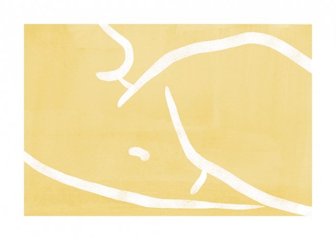 – Graphic illustration in yellow and white with a naked body laying on the side