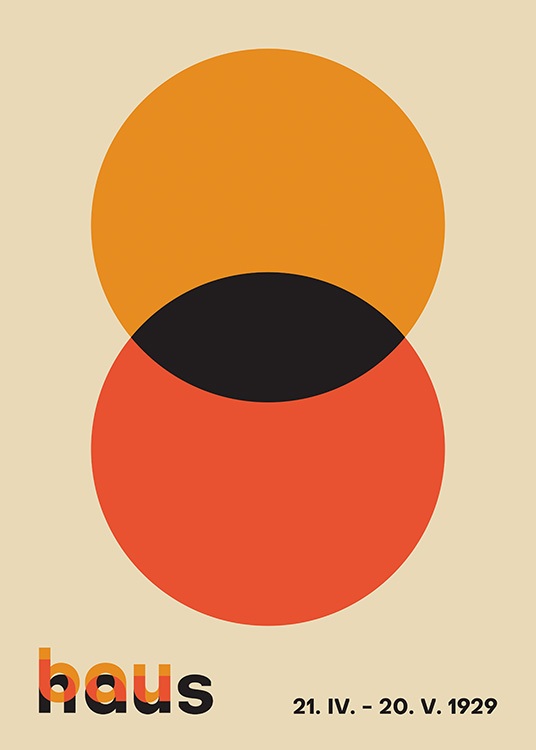  – Graphic illustration with a red and orange circle overlapping, against a beige background