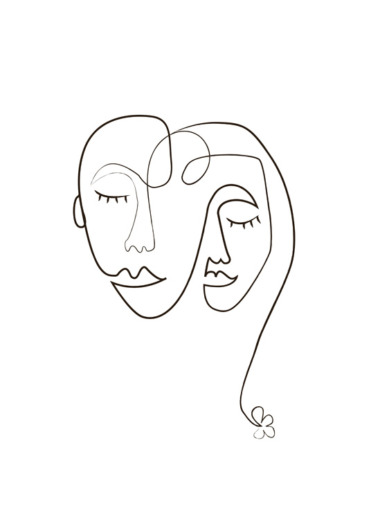  – Illustration with two faces drawn in black line art on a white background