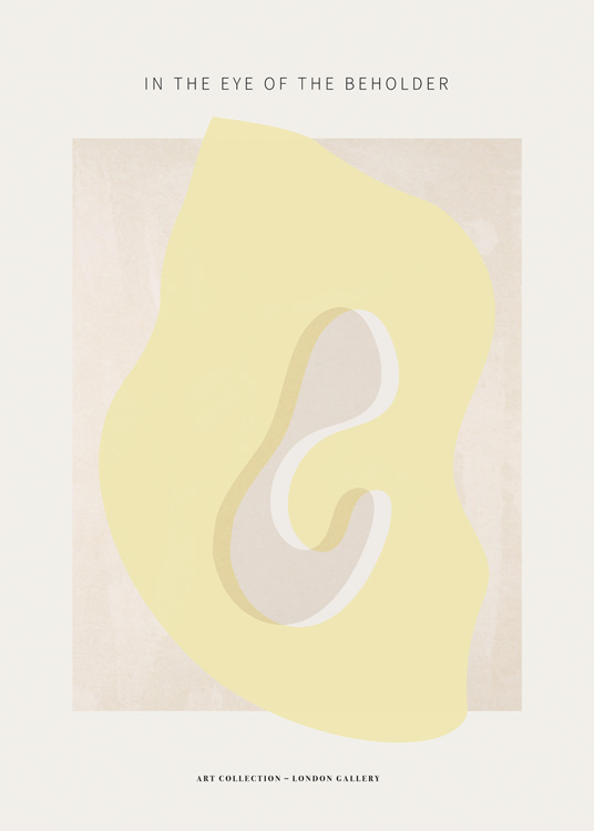  – Graphic illustration with an abstract shape in yellow on a light pink and beige background