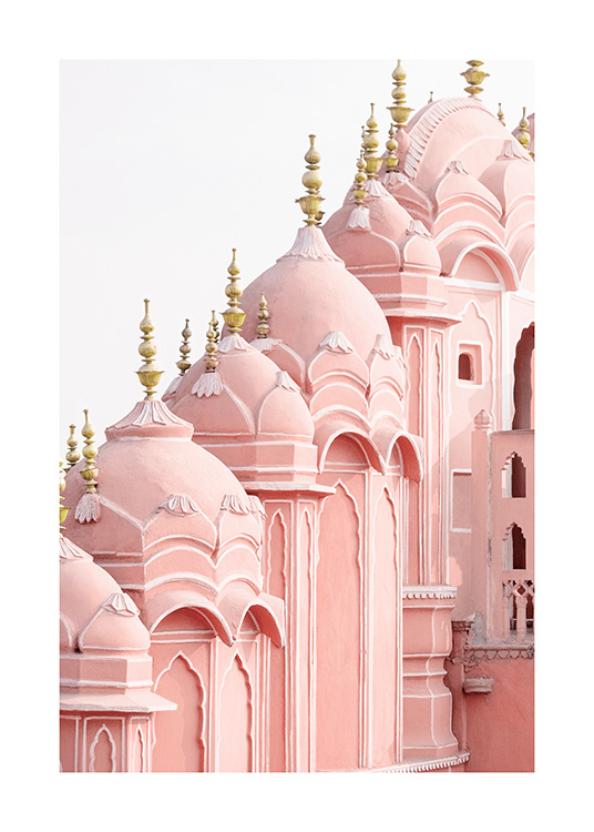  – Photograph of a pink palace with gold details on the towers