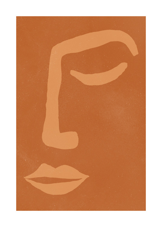  – Illustration with an abstract face in beige against a hazel-colored background