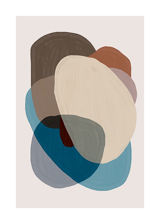  – A cluster of brown, blue and beige shapes on a beige background