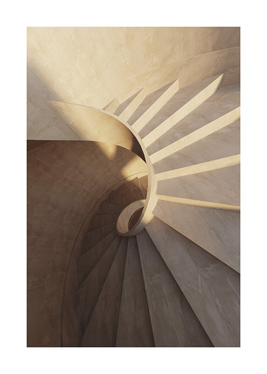  – Photograph of a beige, spiral staircase in marble