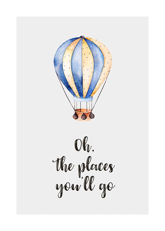  – Illustration with text underneath an air balloon against a grey background