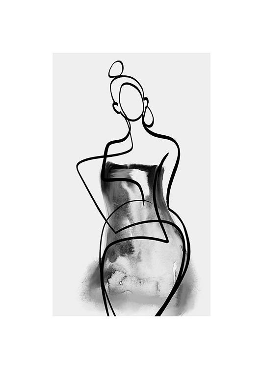 Watercolor Gown No2 Poster - Line Art Watercolor - Desenio.com