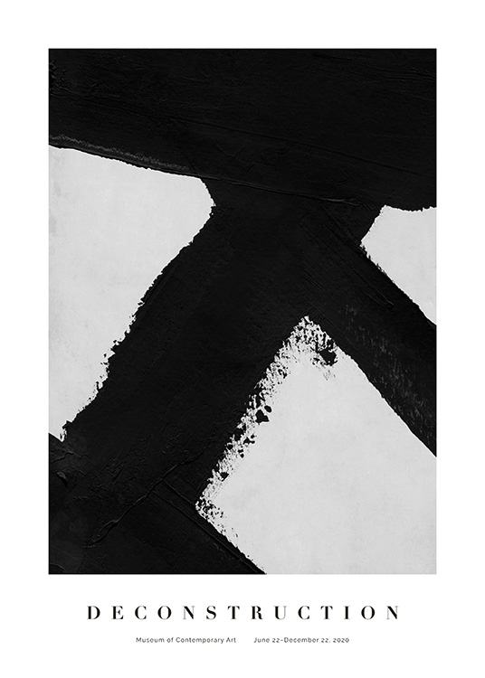  – Painting with bold, abstract brush strokes in black on a light grey background