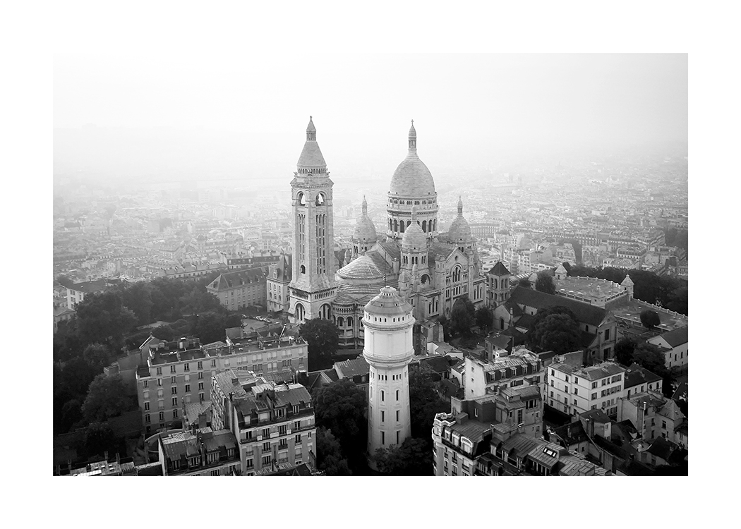  – Black and white aerial photograph of Sacré-Coeur in Paris