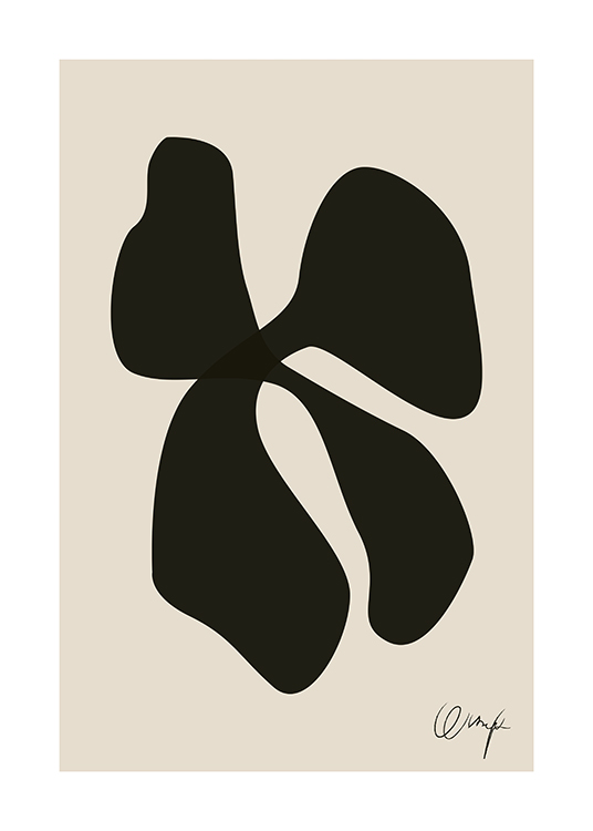  – Graphic illustration with an abstract clover in black on a beige background