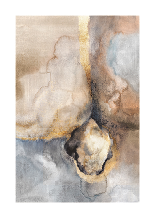  – Abstract watercolor painting in grey and beige with gold-colored details