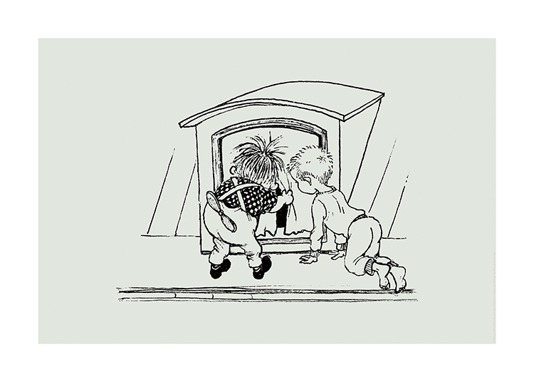  – Illustration of Little Brother and Karlsson on the Roof looking in through a window