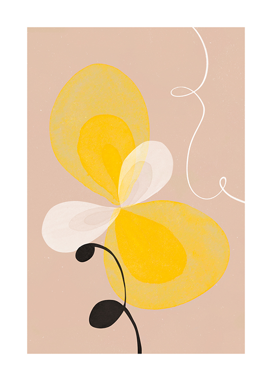  – Illustration with a yellow and white abstract flower on a beige background